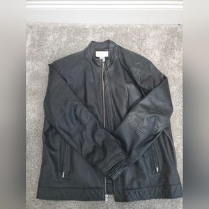 Paradox Men's Leather full zip Overcoat Jacket Black Size L